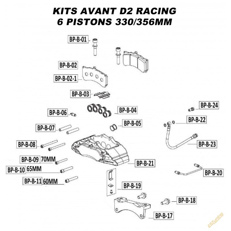 Spare Parts for D2 Racing Front Brake Kits - 6 Pistons 330/356 mm
