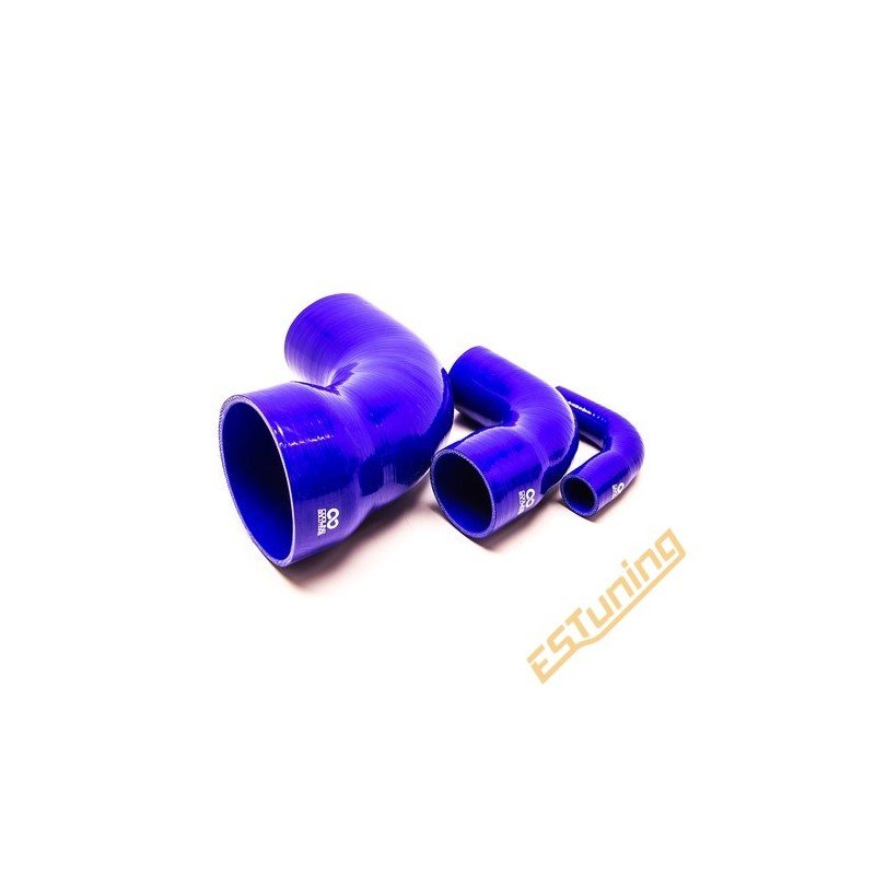 90° Silicone Reducer Elbow - Ø70-57 mm, Length 125x125 mm, Thick. 5 mm, Blue